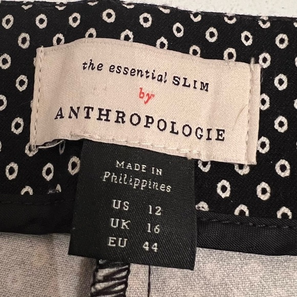 Anthropologie The Essential Slim Pants Trouser Black White Circle Pattern Sz 12 - Picture 12 of 16